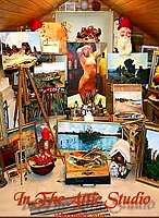 Details of the Attic studio with paintings